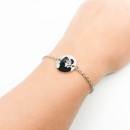 Pulseira Pingente Redondo com Foto Personalizada Aço Inox Premium