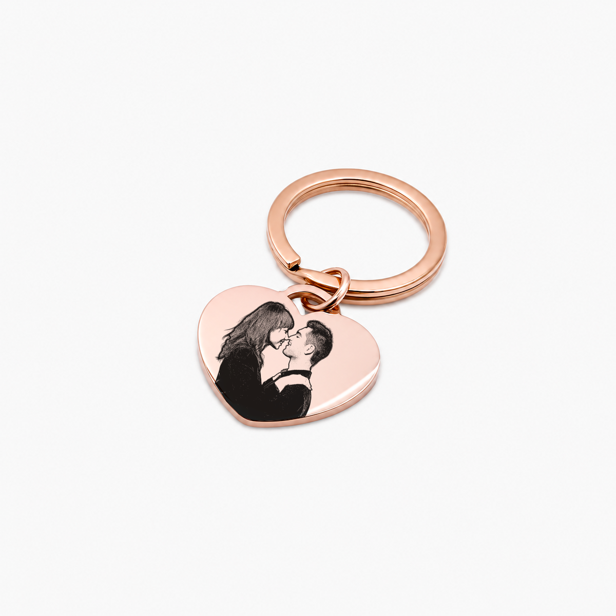 Chaveiro com Pingente de Coração com Foto Personalizada em Aço Inox Premium