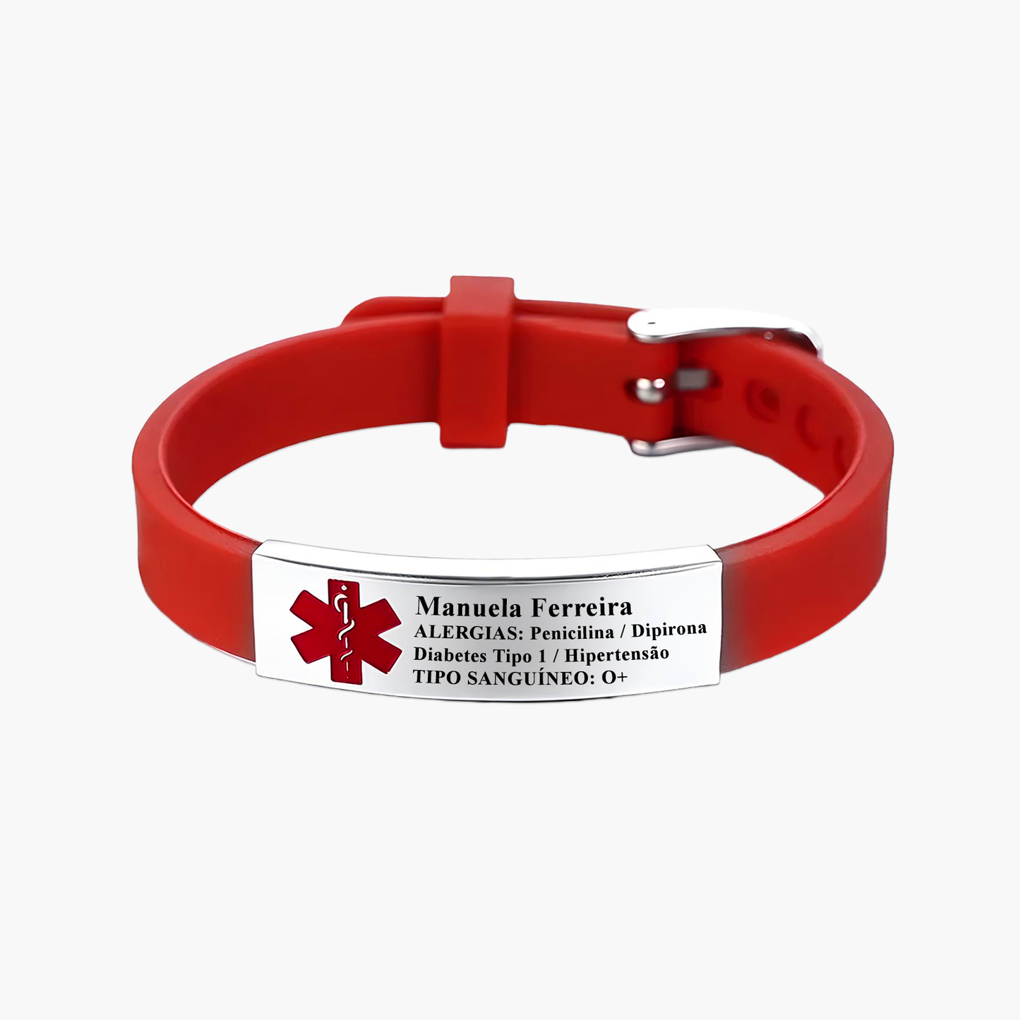 Pulseira Médica de Identificação Personalizada em Silicone e Inox Premium