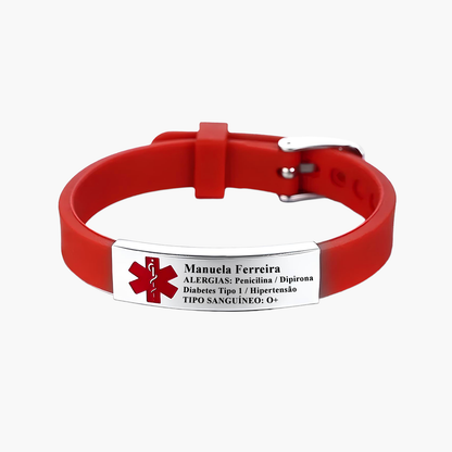 Pulseira Médica de Identificação Personalizada em Silicone e Inox Premium