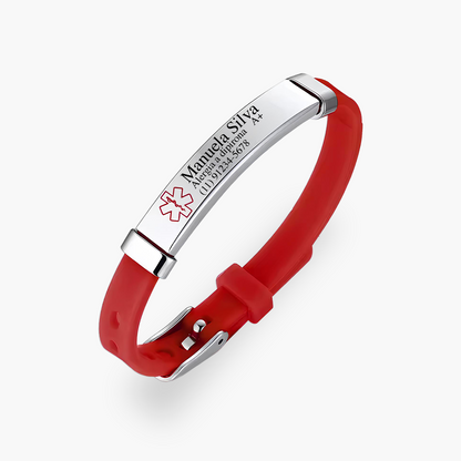 Pulseira Médica Infantil de Identificação Personalizada em Silicone e Inox Premium