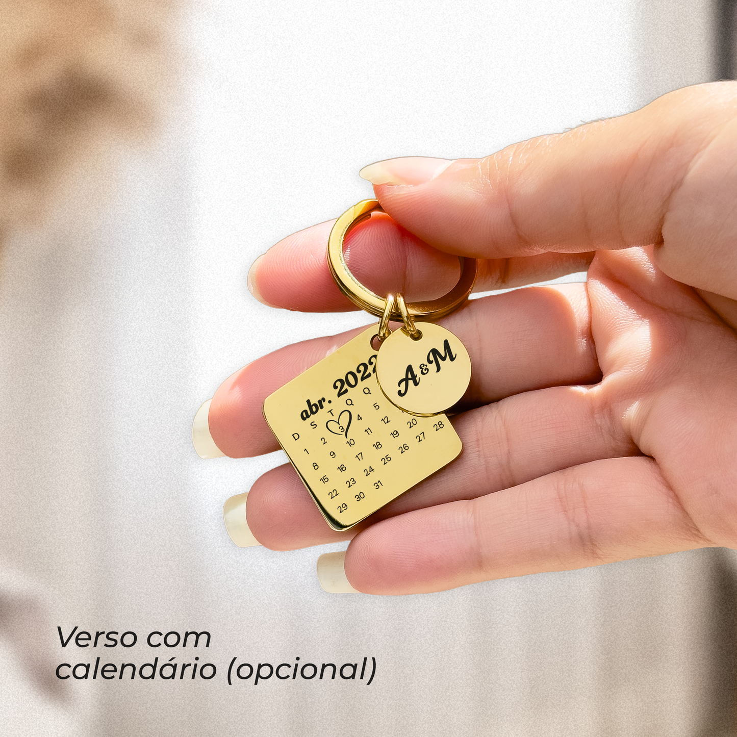 Chaveiro com Pingente Quadrado com Foto + Pingente Personalizado em Aço Inox Premium